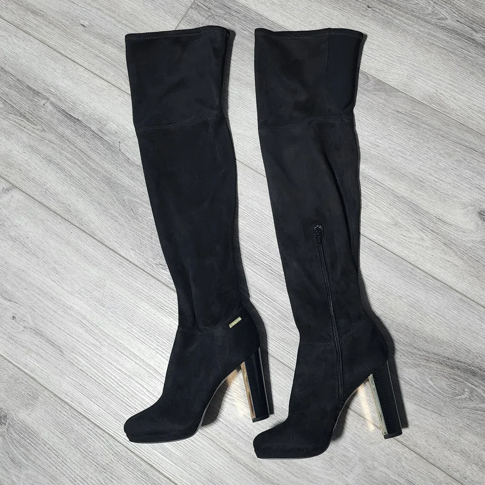 Calvin Klein Polomia Over The Knee Black Suede Boots Womens Size 5.5 - Picture 2 of 7